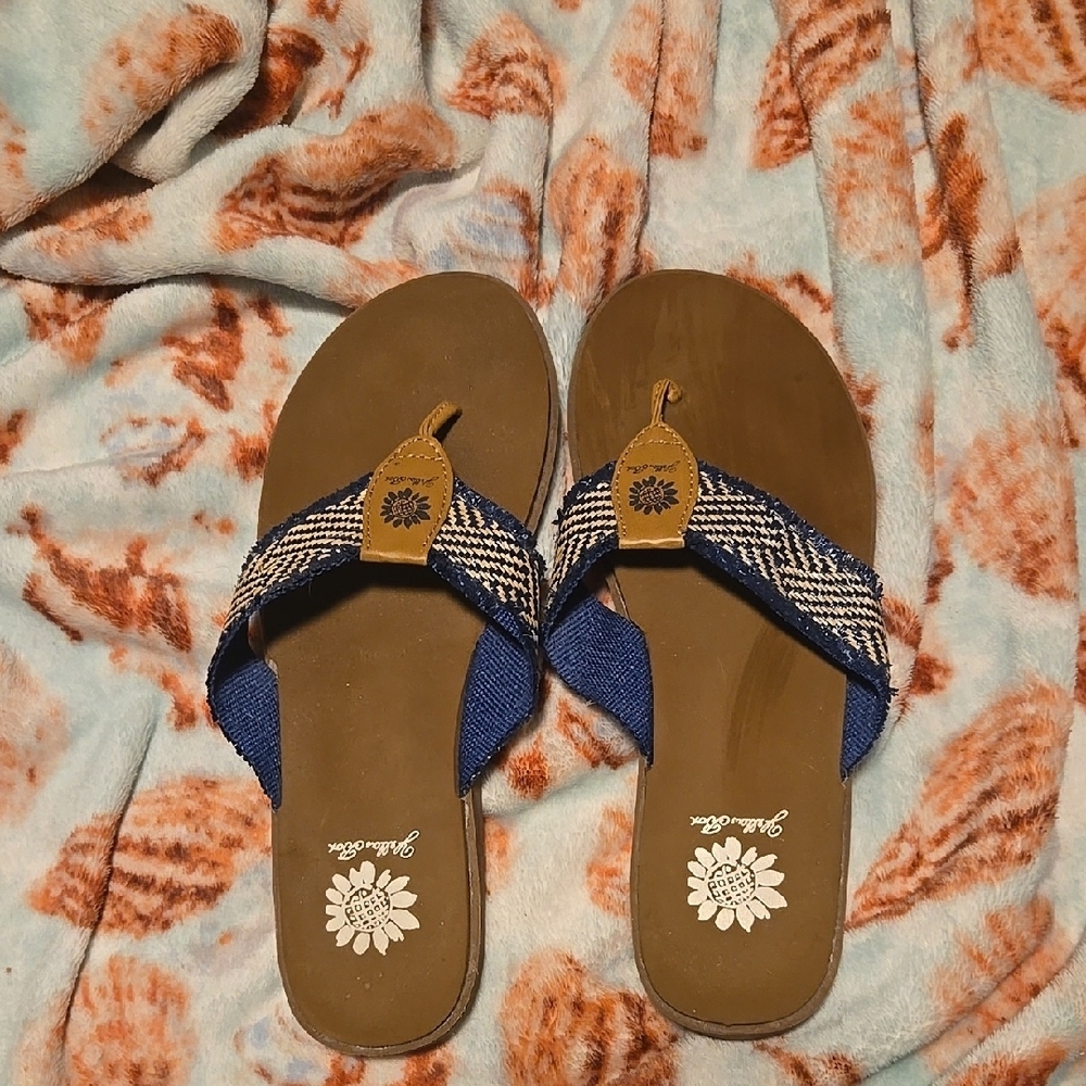 Yellow Box Blue Flip Flops for Women